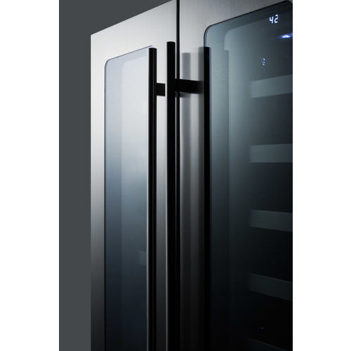 Summit 24" Wide, 42 Bottle Dual Zone Wine Cooler w/ French doors (Stainless Steel or Black Exterior)