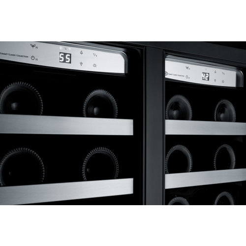 Summit 24" Wide, 42 Bottle Dual Zone Wine Cooler w/ French doors (Stainless Steel or Black Exterior)