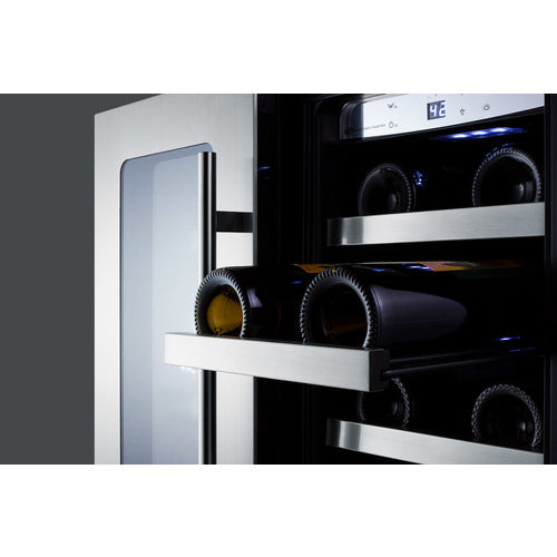 Summit 24" Wide, 42 Bottle Dual Zone Wine Cooler w/ French doors (Stainless Steel or Black Exterior)