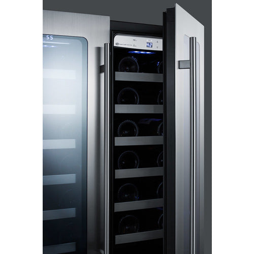 Summit 24" Wide, 42 Bottle Dual Zone Wine Cooler w/ French doors (Stainless Steel or Black Exterior)