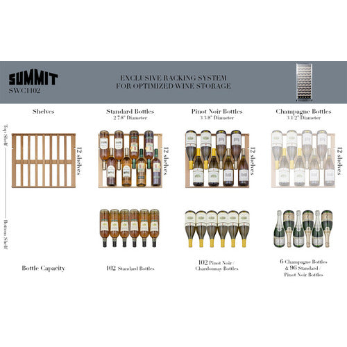 Summit 24" Wide 102 Bottle Single Zone Wine Cooler w/ Stainless Steel Door & Black Exterior