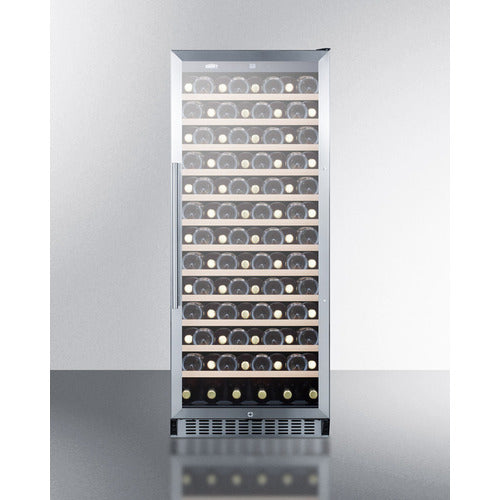 Summit 24" Wide 102 Bottle Single Zone Wine Cooler w/ Stainless Steel Door & Black Exterior