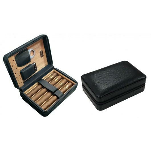 Black Manhattan Travel Cigar Case | Gift Set including Accessories | Holds 8 Cigars
