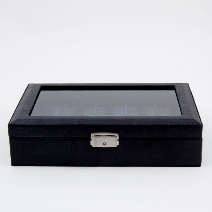 Bey-Berk 10-Watch Case | Glass Top | Black Leather | BB632BLK