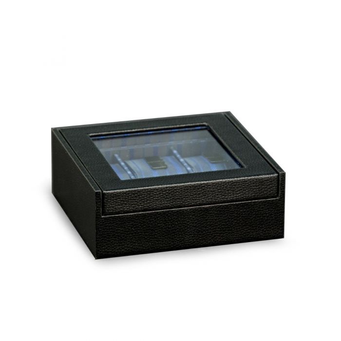 Bey-Berk 6-Watch Case | Glass Top Black Leather | BB732BLK