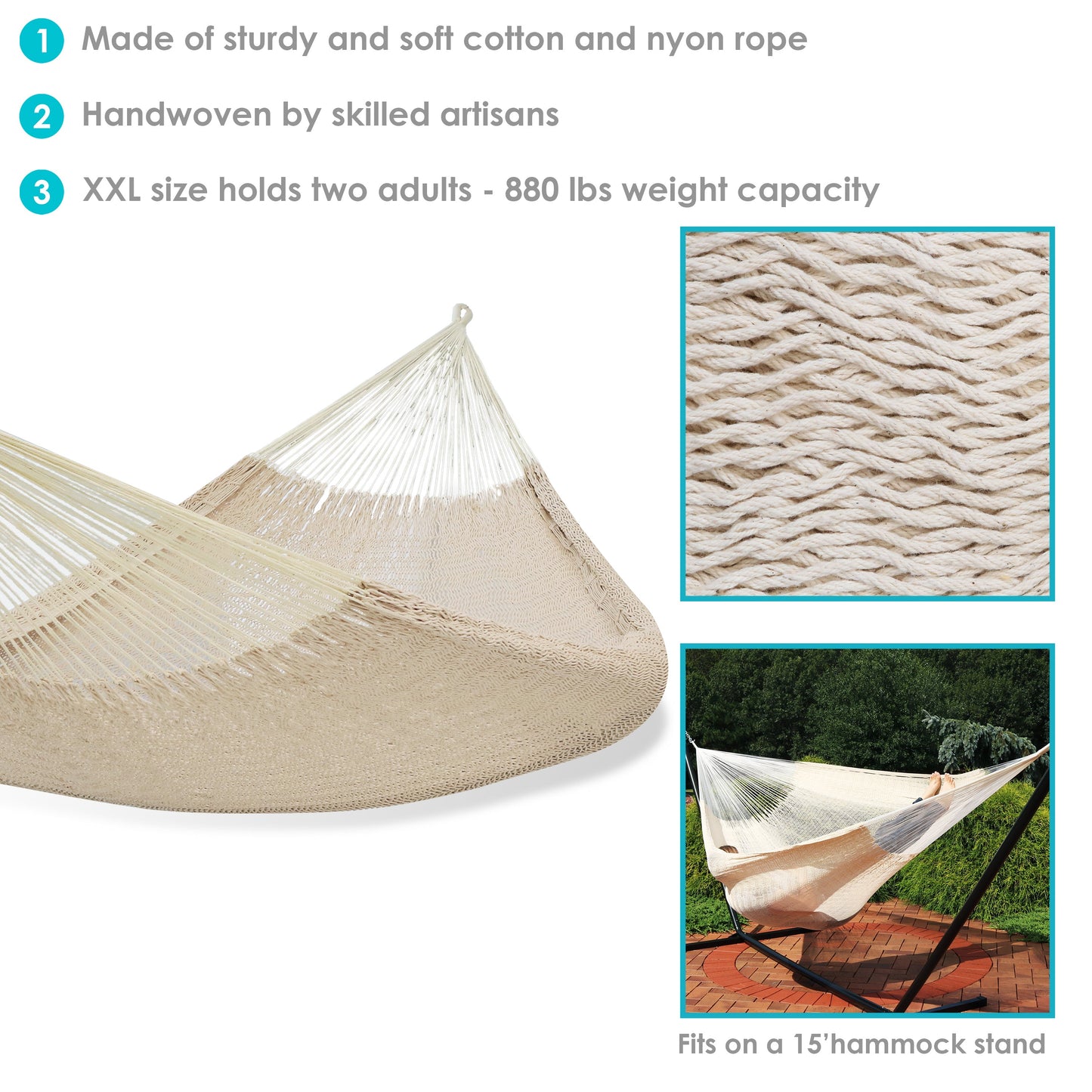 Handwoven XXL Mayan Hammock | Family Size | Thick Cotton Cord