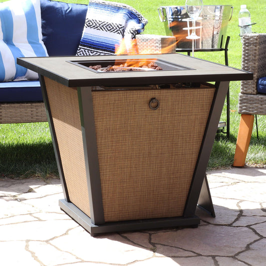 24" Modern Smokeless Fire Pit with Tile Tabletop and Rafa Fabric Sides