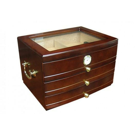 Regent Desktop Cigar Humidor | Glass Top and 2 Drawers | Holds 75 Cigars