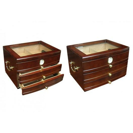 Regent Desktop Cigar Humidor | Glass Top and 2 Drawers | Holds 75 Cigars
