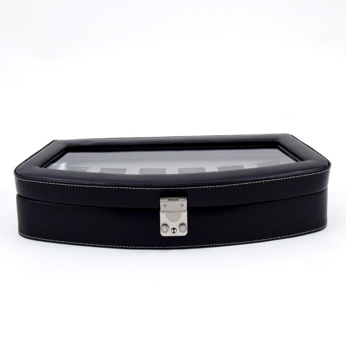 Bey-Berk 6 Watch Case | Glass Top | Black Leather | BB520BLK