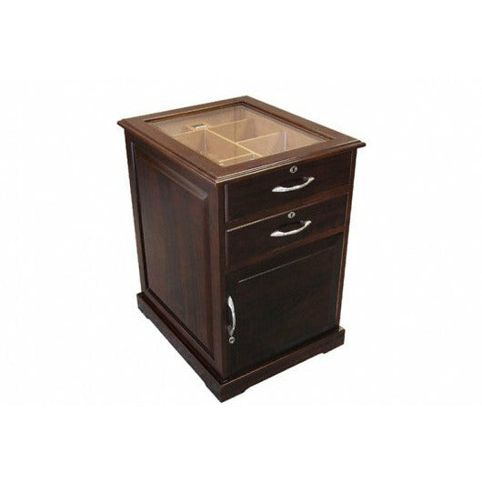 Santiago End Table Cigar Humidor with Glass Top & Drawers | Holds 700 Cigars