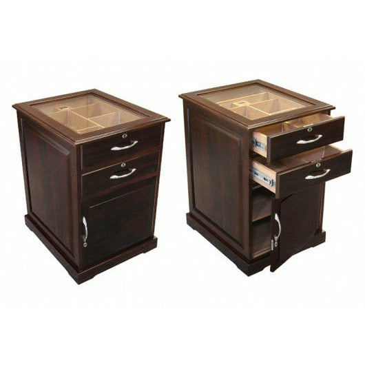 Santiago End Table Cigar Humidor with Glass Top & Drawers | Holds 700 Cigars