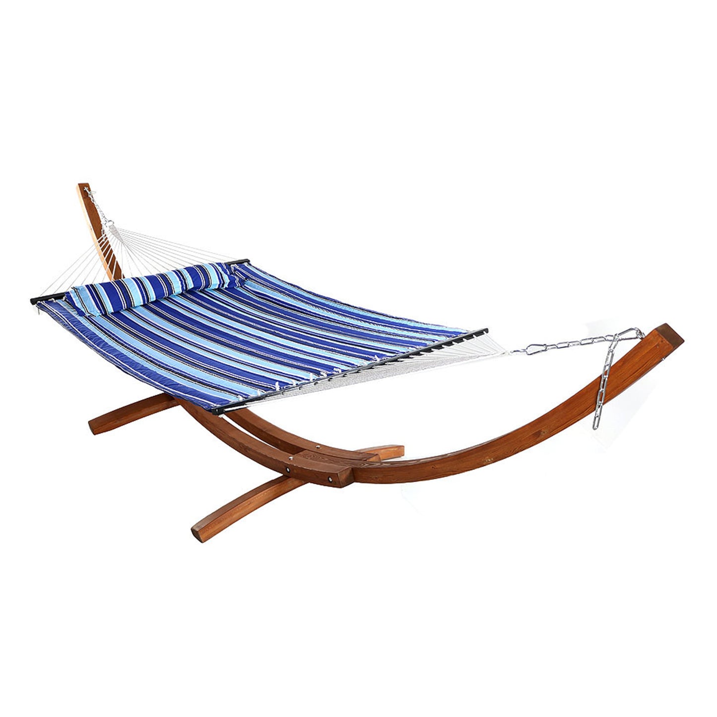 Quilted Fabric 2-Person Hammock | Curved Arc Wood Stand | 400 Pound Capacity