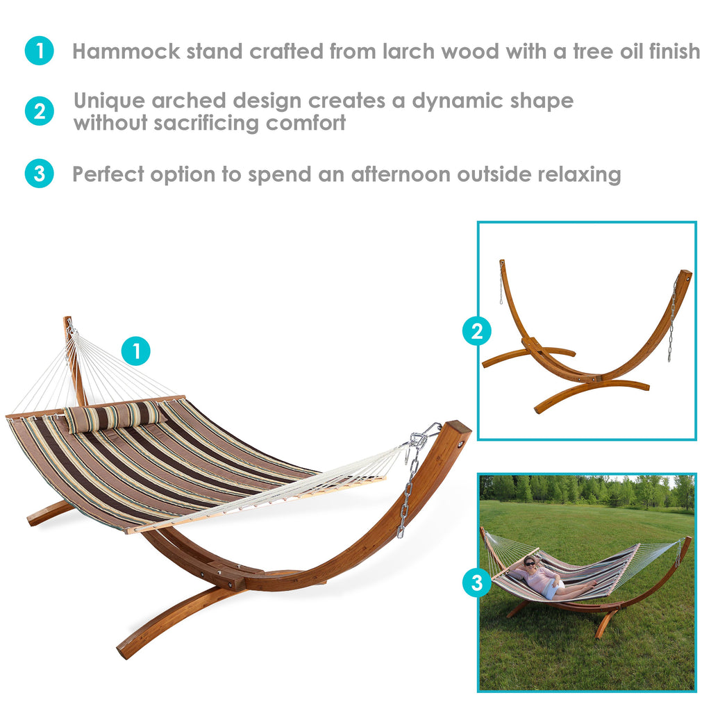 Quilted Fabric 2-Person Hammock | Curved Arc Wood Stand | 400 Pound Capacity