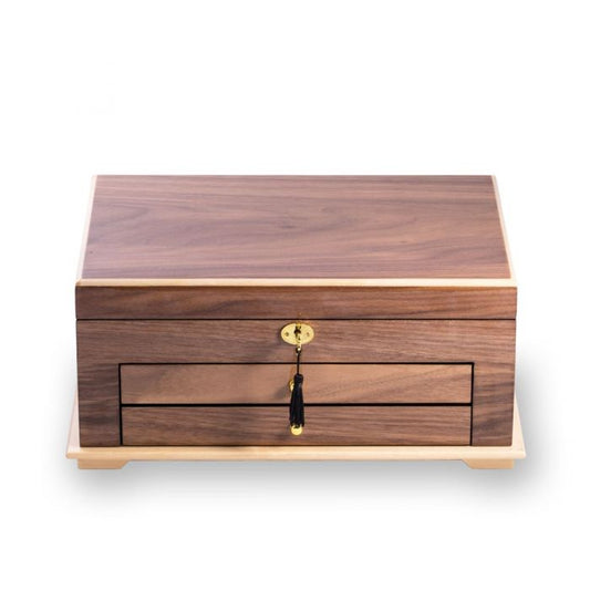 Bey-Berk 3 Level Jewelry Box | Glass Top | Walnut Finish | BB670BRW