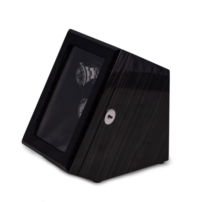 Bey-Berk 2-Watch Winder and 2-Watch Storage Case | Glass Top | Ash Wood | BB740GRY