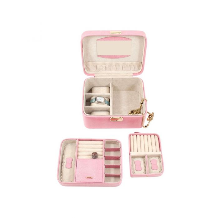 Bey-Berk Jewelry Box Case w/ Handle | Pink Lizard Debossed Leather | BB534PNK