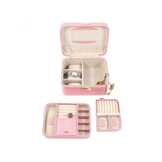 Bey-Berk Jewelry Box Case w/ Handle, Pink Lizard Debossed Leather -BB534PNK