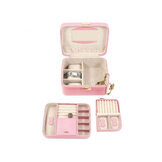 Bey-Berk Jewelry Box Case w/ Handle | Pink Lizard Debossed Leather | BB534PNK