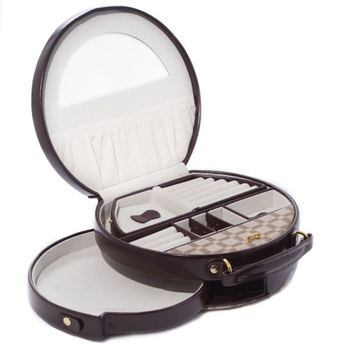 Bey-Berk Round Jewelry Box Case | Two-Tone Brown Leathe | BB568BRW