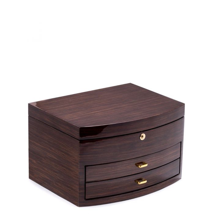 Bey-Berk Jewelry Box | Multi Compartments | Glass Top | Ebony Zebra Wood | BB594EBN