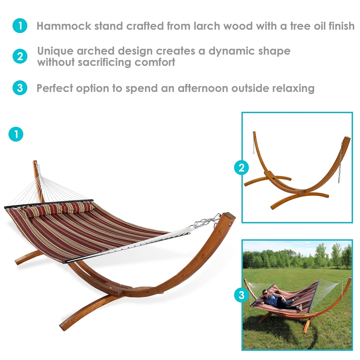 Quilted Fabric 2-Person Hammock | Curved Arc Wood Stand | 400 Pound Capacity