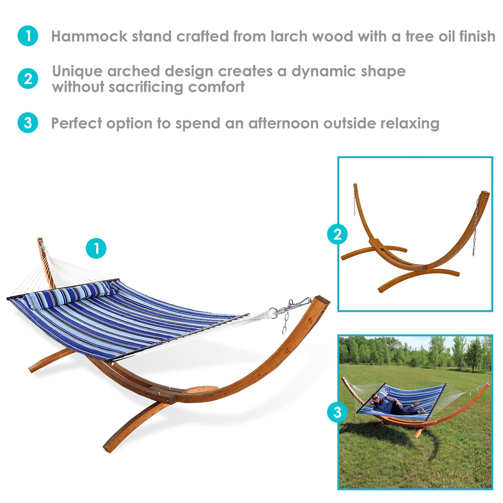 Quilted Fabric 2-Person Hammock | Curved Arc Wood Stand | 400 Pound Capacity