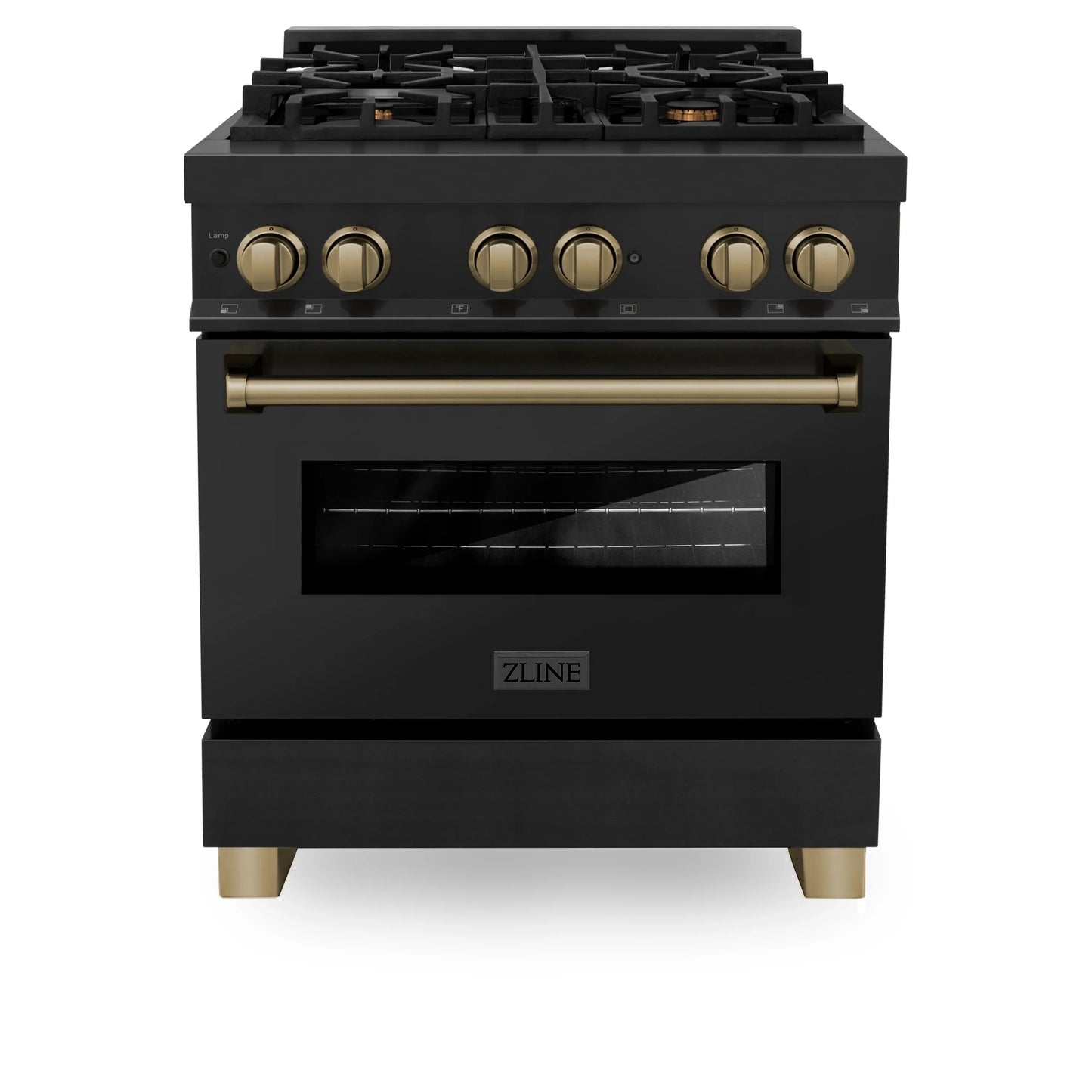 ZLINE 30" Autograph Edition Kitchen Package with Black Stainless Steel Dual Fuel Range and Range Hood with Accents