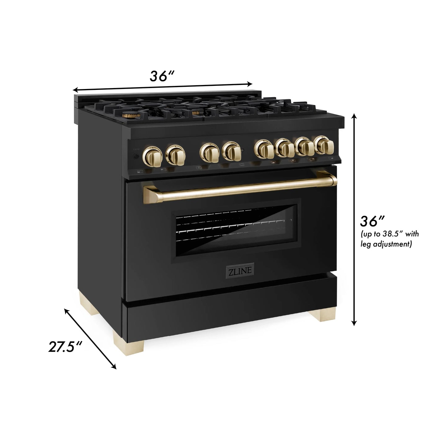 ZLINE 36" Autograph Edition Kitchen Package with Black Stainless Steel Dual Fuel Range and Range Hood with Gold Accents