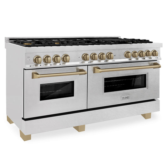 ZLINE Autograph Edition 60" 7.4 cu. ft. Dual Fuel Range with Gas Stove and Electric Oven in DuraSnow Stainless Steel with Accents (RASZ-60)