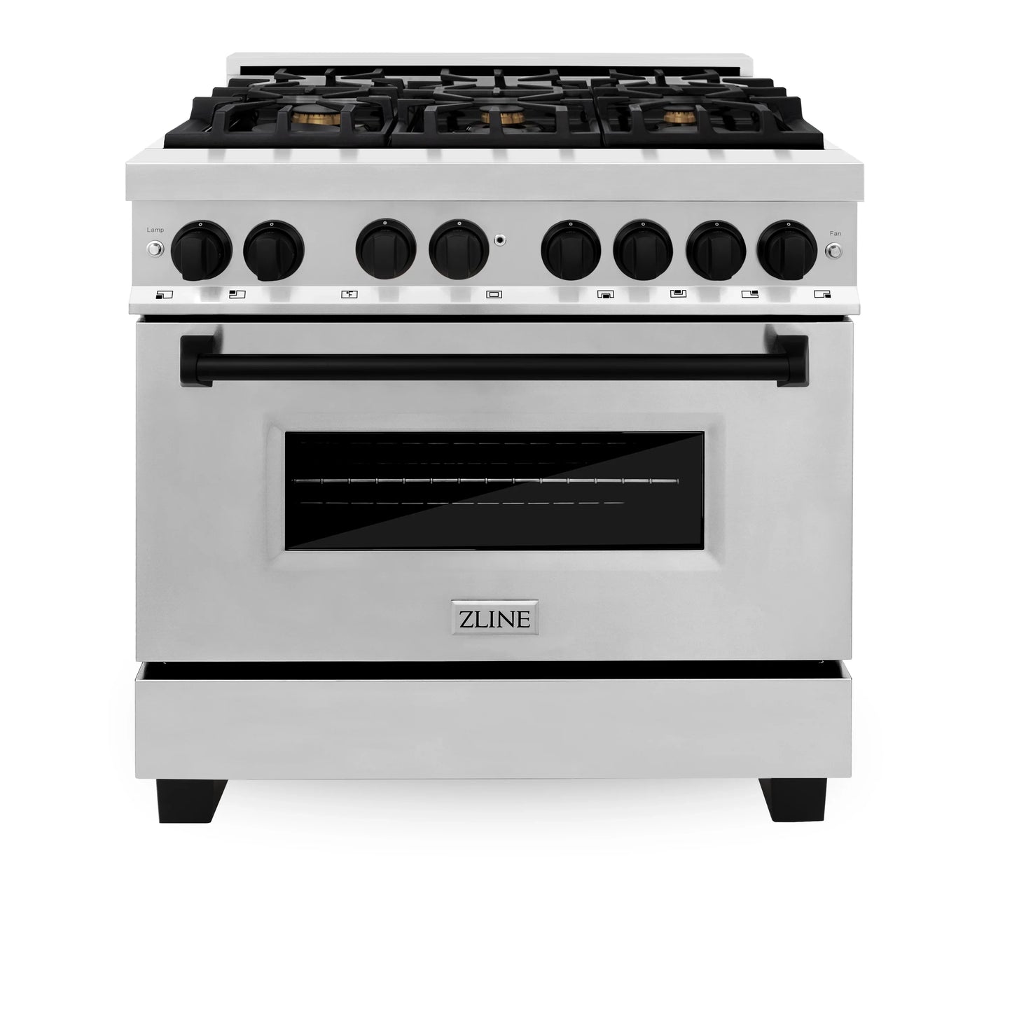 ZLINE 36" Autograph Edition Kitchen Package with Stainless Steel Dual Fuel Range and Range Hood with Accents