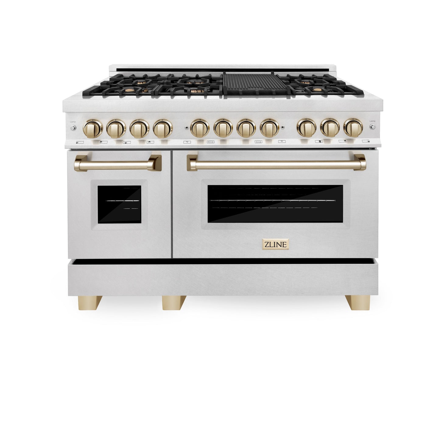 ZLINE Autograph Edition 48" Dual Fuel Range with Gas Stove and Electric Oven in DuraSnow® Stainless Steel with Accents (RASZ-SN-48)