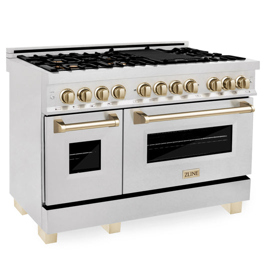 ZLINE Autograph Edition 48" Dual Fuel Range with Gas Stove and Electric Oven in DuraSnow® Stainless Steel with Accents (RASZ-SN-48)