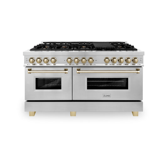 ZLINE Autograph Edition 60" Dual Fuel Range with Gas Stove and Electric Oven in Stainless Steel with Accents (RAZ-60)