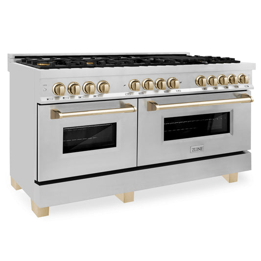 ZLINE Autograph Edition 60" Dual Fuel Range with Gas Stove and Electric Oven in Stainless Steel with Accents (RAZ-60)