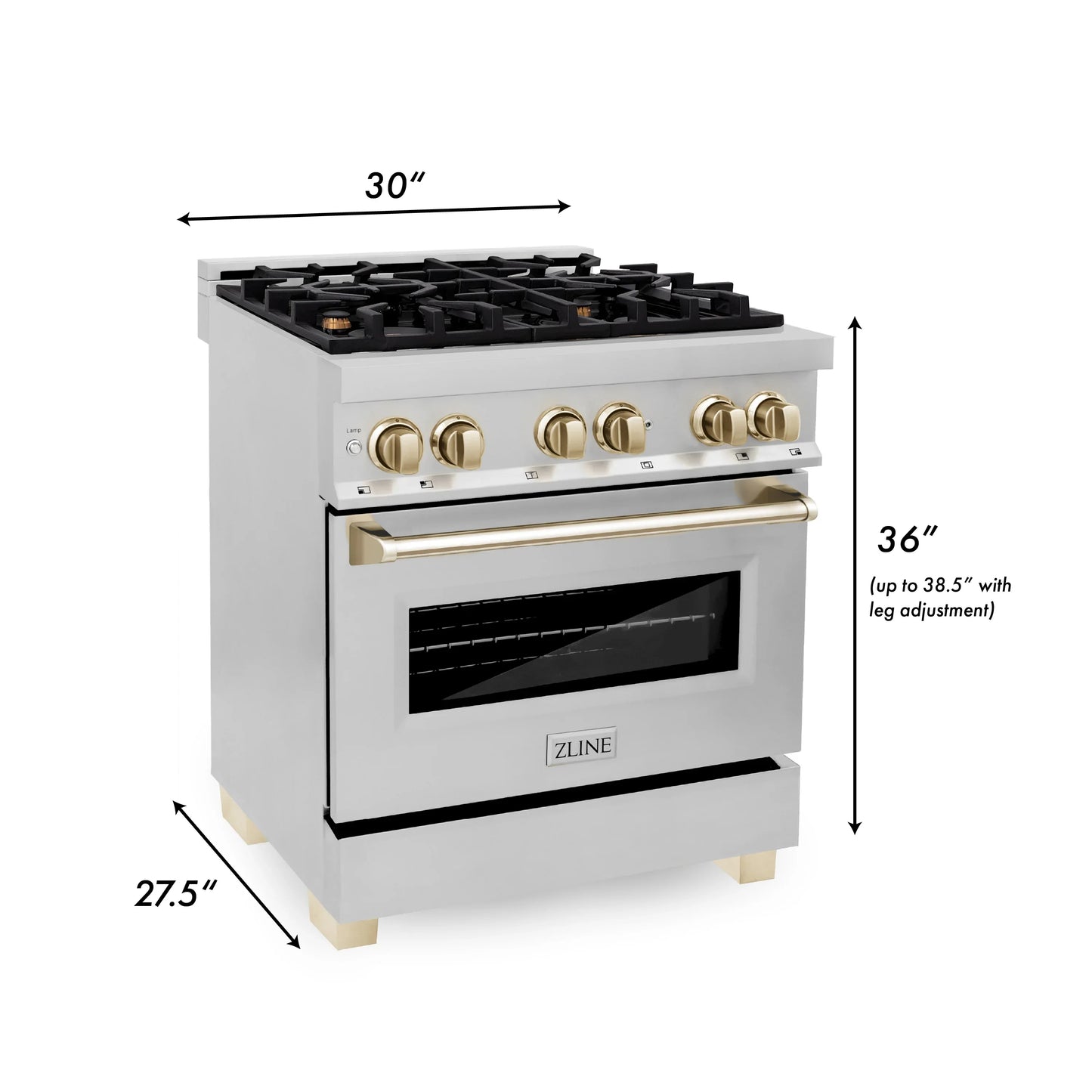 ZLINE 30" Autograph Edition Kitchen Package with Stainless Steel Dual Fuel Range and Range Hood with Accents