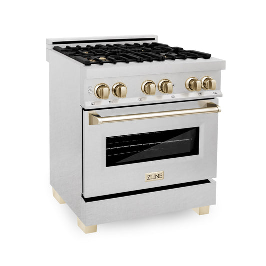 ZLINE Autograph Edition 30" Dual Fuel Range with Gas Stove and Electric Oven in DuraSnow® Stainless Steel with Accents (RASZ-SN-30)