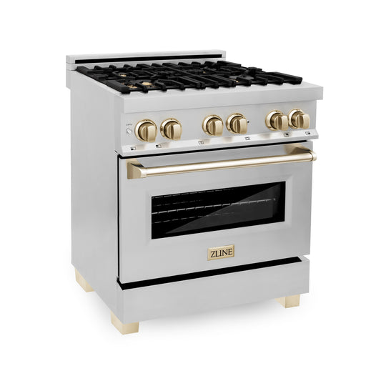ZLINE Autograph Edition 30" 4.0 cu. ft. Dual Fuel Range with Gas Stove and Electric Oven in Stainless Steel with Accents (RAZ-30)