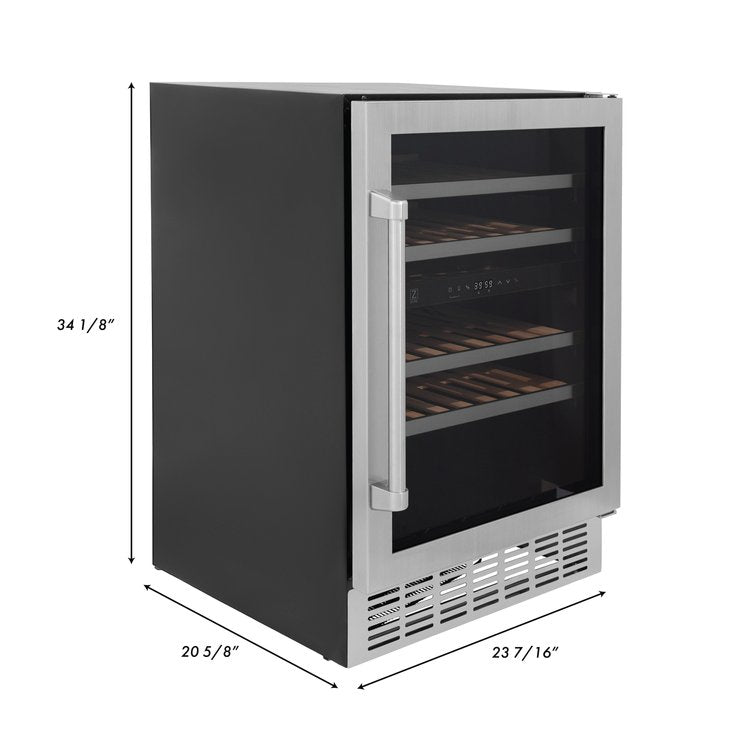 ZLINE 24" Monument Autograph Edition Dual Zone 44-Bottle Wine Cooler in Stainless Steel with Accents