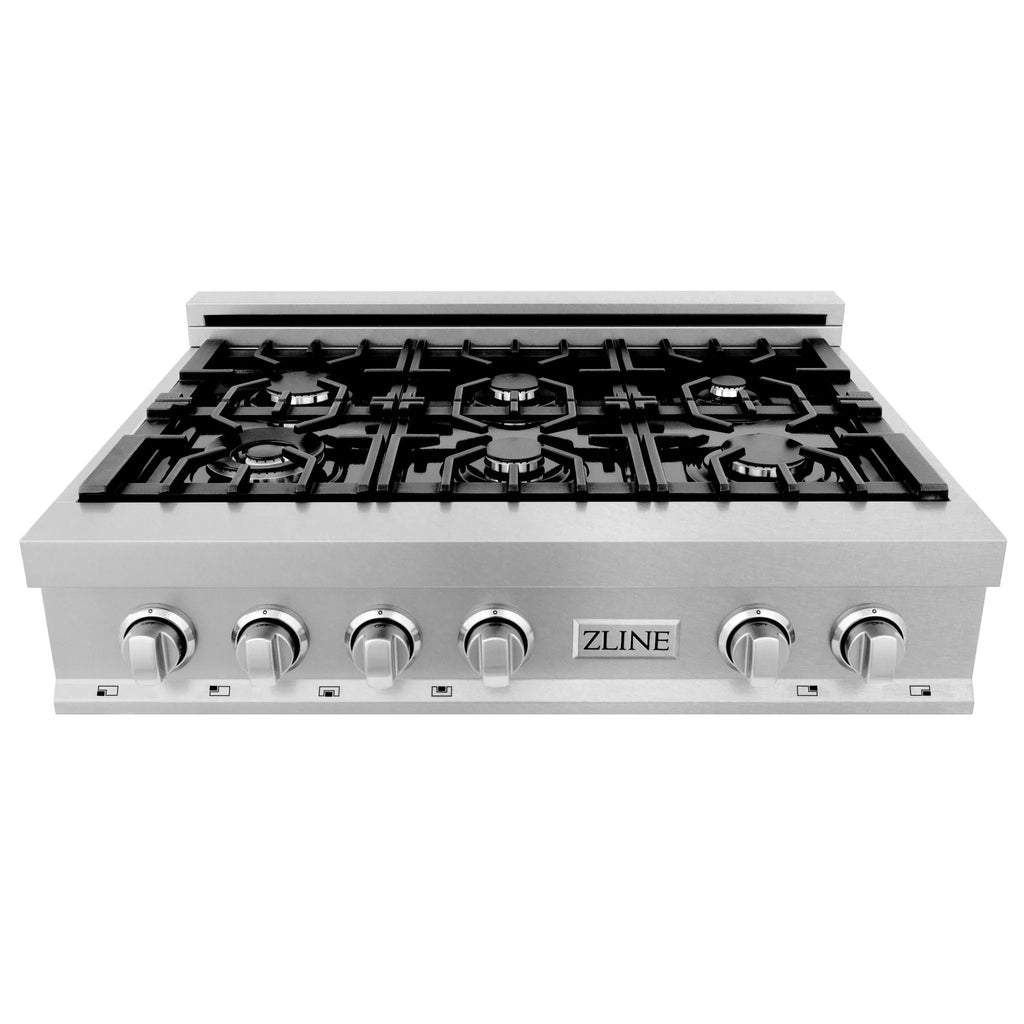 ZLINE Omega | Porcelain Gas Stovetop in Fingerprint Resistant Stainless Steel with Gas Burners and Griddle