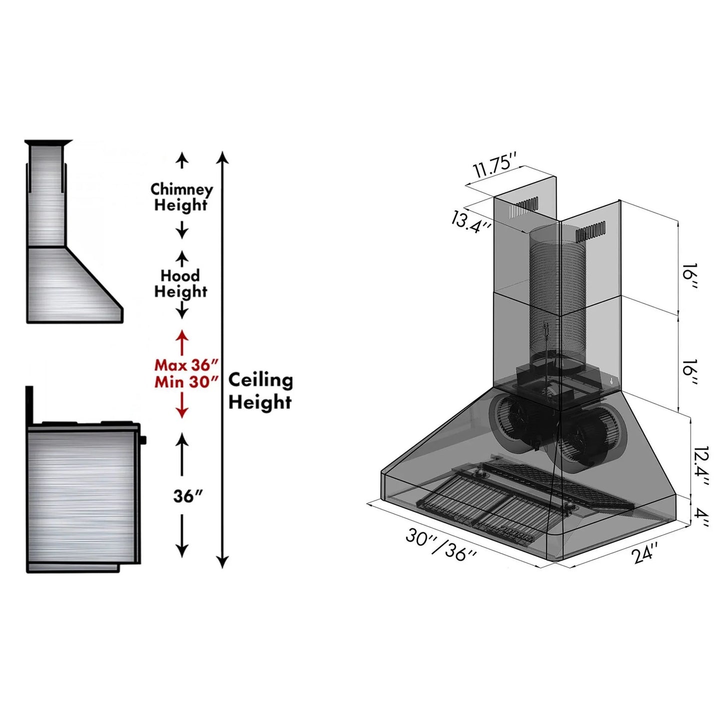 ZLINE 9667 36'' Wall Range Hood in Stainless Steel