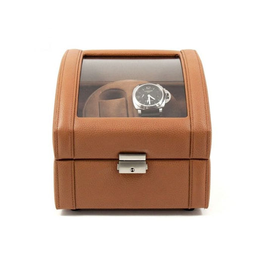 Bey-Berk 2-Watch Winder | Glass Top | Tan Leather | BB585TAN