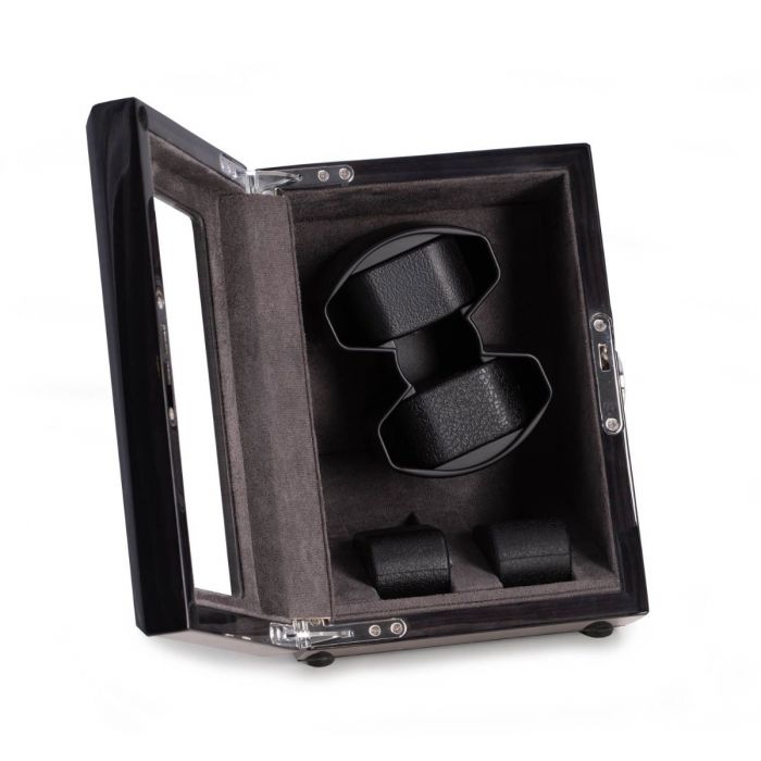 Bey-Berk 2-Watch Winder and 2-Watch Storage Case | Glass Top | Ash Wood | BB740GRY