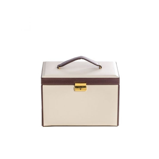 Bey-Berk 4 Level Jewelry Box w/ Drawers | Travel Case | Ivory & Brown Leather | BB611IVR